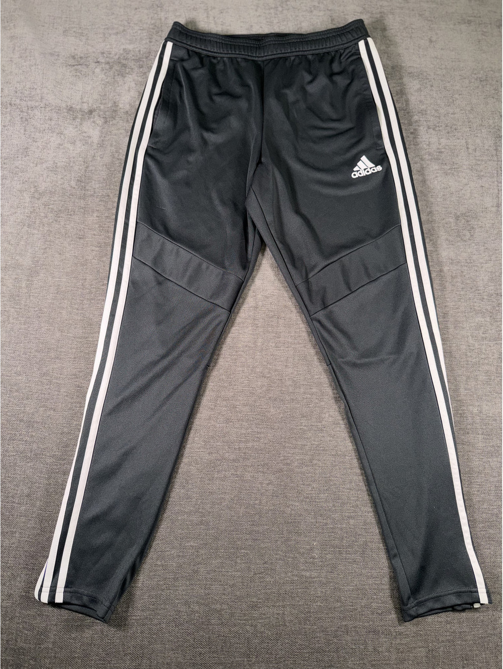Adidas Men's Black Track Pants with White Stripes, Size L